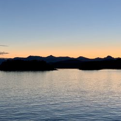 Alaska Marine Highway Ferry System - The sunset arriving in Juneau, Alaska.