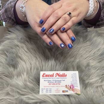 Excel Nails - Manicure with gel polish and water decal silver snowflake - Nail Salons Near Me - Windham, Maine