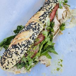 Peasants Deli & Arcade - Smoked Turkey pesto sandwich