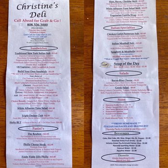 Christine's Deli - Menu - Aug 2021 - Italian Near Me - Kailua-Kona, Hawaii Christine's Deli - Menu - Aug 2021 - Italian Near Me - Kailua-Kona, Hawaii