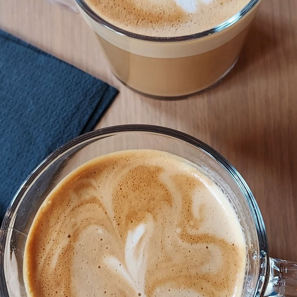 Early Bird Coffee & More - My morning cortado & latte ^^ - Coffee & Tea Near Me - Cresskill, New Jersey