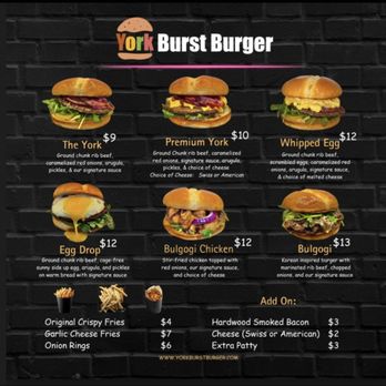 York Burst Burger - Menu - Burgers Near Me - Portland, Oregon York Burst Burger - Menu - Burgers Near Me - Portland, Oregon