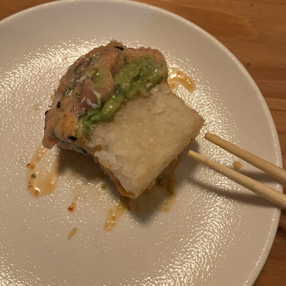 MORU - Crispy rice tuna tartare side view - Japanese Near Me - Fort Lee, New Jersey