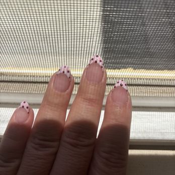 Nailed It - Hard gel with polkadot French tips - Nail Salons Near Me - San Marcos, California Nailed It - Hard gel with polkadot French tips - Nail Salons Near Me - San Marcos, California