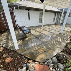 Abraham & Sons Masonry - Flagstone patio completed for these lovely elderly couple to sit and enjoy their backyard without any tripping hazards.