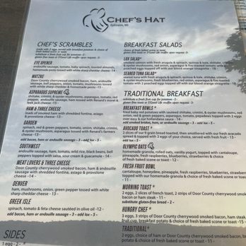 Chef's Hat - Menu - New American Near Me - Ephraim, Wisconsin