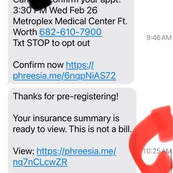 Metroplex Medical Centre - Fort Worth - This is the texts confirmation i got for my appointments. - Family Practice Near Me - Fort Worth, Texas Metroplex Medical Centre - Fort Worth - This is the texts confirmation i got for my appointments. - Family Practice Near Me - Fort Worth, Texas