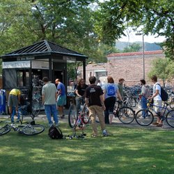 CU Bike Station - Customers getting bikes serviced at the old location.