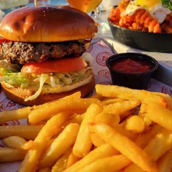 Ballast Point Brewing Long Beach - Meh a cold burger and fries - Breweries Near Me - Long Beach, California