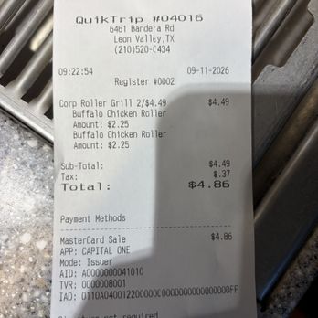 QuikTrip - A receipt for date and time of visit - Gas Stations Near Me - Leon Valley, Texas QuikTrip - A receipt for date and time of visit - Gas Stations Near Me - Leon Valley, Texas