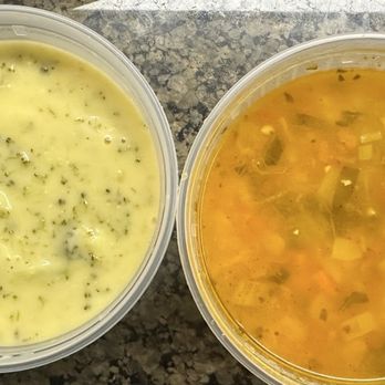 Salad Makers - Broccoli Cheddar Soup (L) & Chicken Tortilla Soup (R)- combo portions - Vegetarian Near Me - Brentwood, California Salad Makers - Broccoli Cheddar Soup (L) & Chicken Tortilla Soup (R)- combo portions - Vegetarian Near Me - Brentwood, California