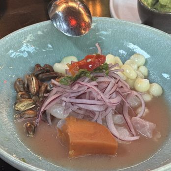 Lucuma Kitchen and Bar - MIXTO Mix of shellfish & fresh fish, leche de tigre, lime, rocoto - Peruvian Near Me - Oakland, California Lucuma Kitchen and Bar - MIXTO Mix of shellfish & fresh fish, leche de tigre, lime, rocoto - Peruvian Near Me - Oakland, California