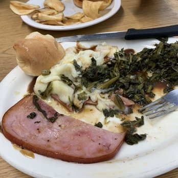 Whistle Stop Cafe - Ham, turnip greens, mashed potatoes with gravy & hot roll. - Cafes Near Me - Norlina, North Carolina Whistle Stop Cafe - Ham, turnip greens, mashed potatoes with gravy & hot roll. - Cafes Near Me - Norlina, North Carolina