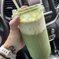 Matcha latte with coconut cold foam