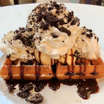 More Than Waffles - Belgian Waffle ice cream, whipped cream, oreos, and chocolate syrup - Breakfast & Brunch Near Me - Encino, California