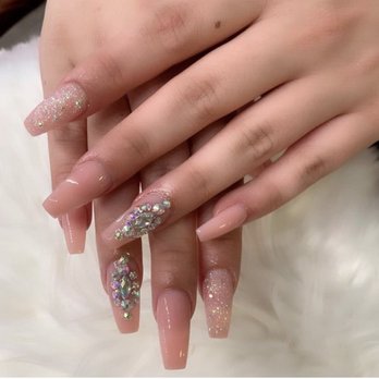 Castle Nails - A sugar nail, diamonds and a nude acrylic - Nail Salons Near Me - San Leandro, California