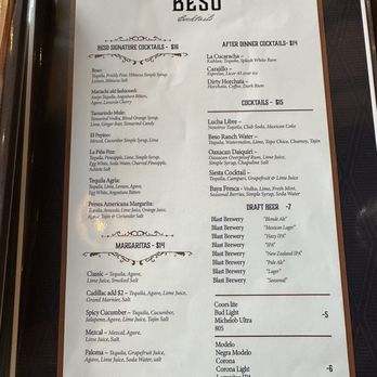 Beso Cocina - Cocktail menu - New Mexican Cuisine Near Me - Nipomo, California