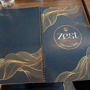 Zest - Menu, picture 1 of 4. Front and back covers. - Sushi Bars Near Me - Roswell, Georgia