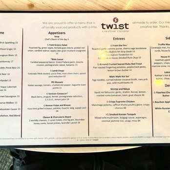 Twist - Menu - New American Near Me - Breckenridge, Colorado Twist - Menu - New American Near Me - Breckenridge, Colorado