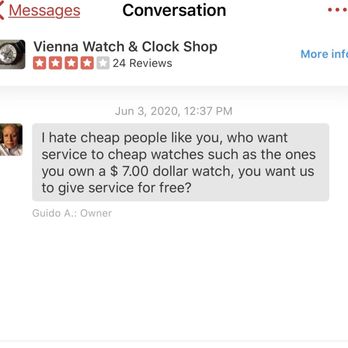 Vienna Watch & Clock Shop - Owner calling customer cheap people for wearing Casio watch - Watch Repair Near Me - Vienna, Virginia