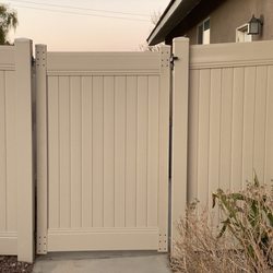 Fence Guys - The gate from the front. Love the tan color fence!