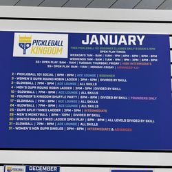 Pickleball Kingdom - January schedule