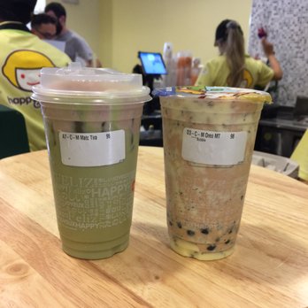 Happy Lemon - 10.21.17 A7 matcha latte with tiramisu salted cheese (left) + D3 Oreo milk tea with boba (right) - Bubble Tea Near Me - Berkeley, California