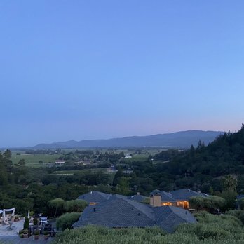 Auberge du Soleil - Views from patio after sunset - New American Near Me - Rutherford, California Auberge du Soleil - Views from patio after sunset - New American Near Me - Rutherford, California