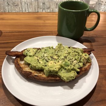 Mr West Cafe Bar Downtown - Avocado Toast (sourdough) with Bacon - Bars Near Me - Seattle, Washington