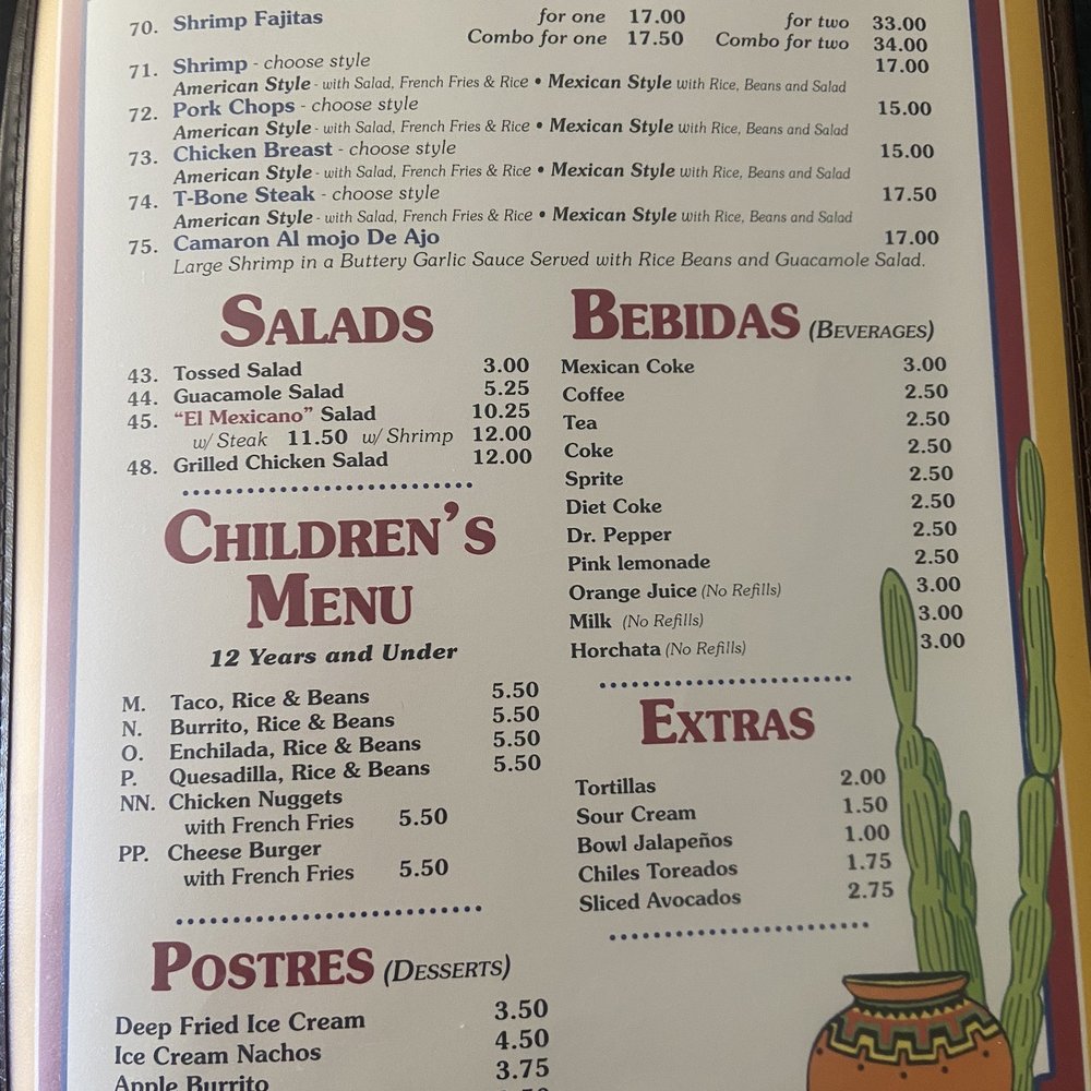 EL Mexicano - a menu for a mexican restaurant - Mexican Near Me - LaPlace, Louisiana