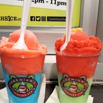 Jeremiah's Italian Ice - Medium Strawberry Lemon/ Blue Raspberry & Cherry/ Sour Apple. - Desserts Near Me - Bradenton, Florida Jeremiah's Italian Ice - Medium Strawberry Lemon/ Blue Raspberry & Cherry/ Sour Apple. - Desserts Near Me - Bradenton, Florida