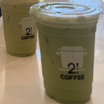 Fried Chicken House - Jasmine Matcha Latte in the back, Oat Matcha Latte in the front. - Fast Food Near Me - San Diego, California