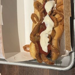 Hot Dog w/Crispy Onions Ketchup and Ranch Dressing Hot Dog w/Crispy Onions Ketchup and Ranch Dressing