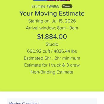 Coffey Bros Moving - This is what the last quote was and they charged me $2948.20 - Movers Near Me - Westchester, Illinois