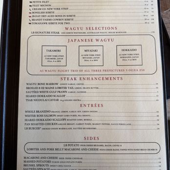 LB Steak - Bishop Ranch - Dec 2025 menu - Steakhouses Near Me - San Ramon, California