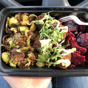 Vessel Kitchen - 3 sides meal: roasted Brussels sprouts, falafel, cold roasted beets. All DELICIOUS! - New American Near Me - Sandy, Utah