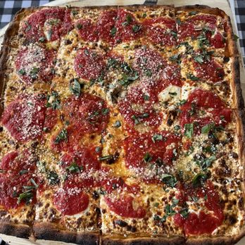 Charred Brick Oven - Grandma pie - Pizza Near Me - Seaford, New York Charred Brick Oven - Grandma pie - Pizza Near Me - Seaford, New York