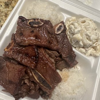 Matiki Island BBQ - The #7 (beef & beef kalbi w mac salad) & a spam musubi! The plate was $18.50 & the musubi was $3.50. - Hawaiian Near Me - Anaheim, California