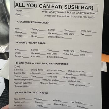Fukuya - AYCE sushi bat menu (10/11/24) - Japanese Near Me - Glen Burnie, Maryland