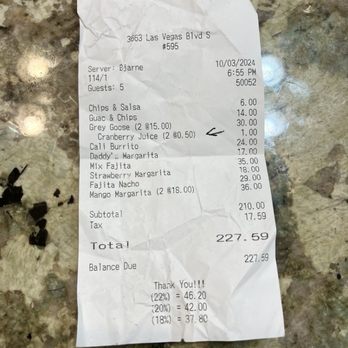 Nacho Daddy - Receipt from a recent visit to - New American Near Me - Las Vegas, Nevada