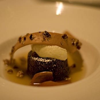 Bacchanalia - Georgia Persimmon Pudding with Bourbon Consomme and hard sauce - New American Near Me - Atlanta, Georgia Bacchanalia - Georgia Persimmon Pudding with Bourbon Consomme and hard sauce - New American Near Me - Atlanta, Georgia