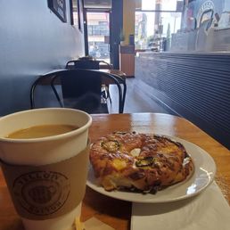 Drip coffee and Jalapeño bagel