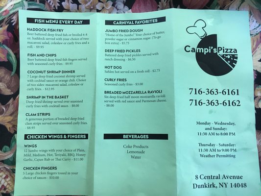 Menu photo 1 CAMPI'S PIZZA Dunkirk, NY