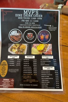 Menu photo 2 MVP's Sport Bar & Lounge Hampton, SC Menu photo 2 MVP's Sport Bar & Lounge Hampton, SC
