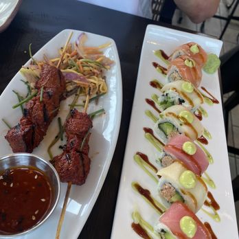 Starfish - beef skewers and sunset roll - Asian Fusion Near Me - Newport Beach, California Starfish - beef skewers and sunset roll - Asian Fusion Near Me - Newport Beach, California