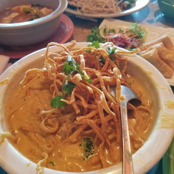 Cha Ba Thai - Vegetarian khao soi (egg noodles with fried noodle on top in a curry soup) - Thai Near Me - Portland, Oregon