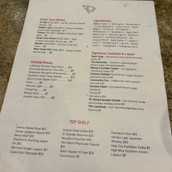 Small Town Brewing - Menu as of 2/21/26. - Brewpubs Near Me - Mullins, South Carolina