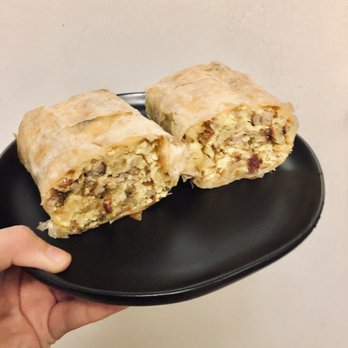 R Burgers Drive Thru - Breakfast Burrito cut in half - Burgers Near Me - Ontario, California R Burgers Drive Thru - Breakfast Burrito cut in half - Burgers Near Me - Ontario, California