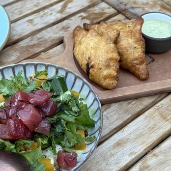 Valley Goat - Crispy Quionoa + Tuna Poke Salad, Goat Empanadas - New American Near Me - Sunnyvale, California Valley Goat - Crispy Quionoa + Tuna Poke Salad, Goat Empanadas - New American Near Me - Sunnyvale, California