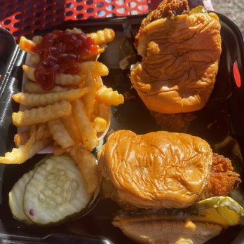 Dave's Hot Chicken - 2 sliders with cheese, side fries and coke 18.98 - Chicken Shop Near Me - Gilbert, Arizona Dave's Hot Chicken - 2 sliders with cheese, side fries and coke 18.98 - Chicken Shop Near Me - Gilbert, Arizona
